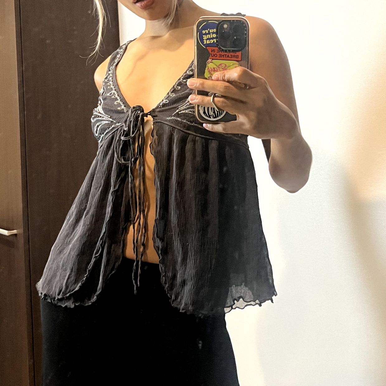 Y2k grey Tie Front top. Bahannya, foto 2